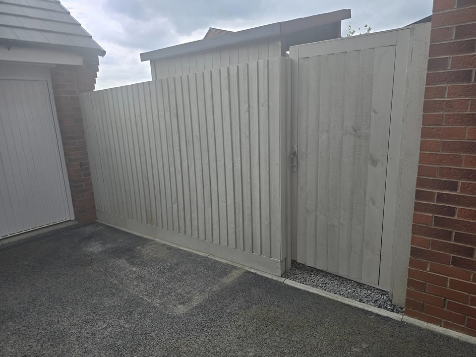 light grey wooden gate - front